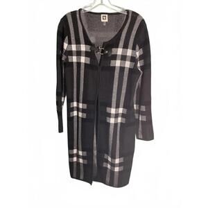 Anne Klein Black and Gray Plaid Cardigan with Hook Closure  Medium
